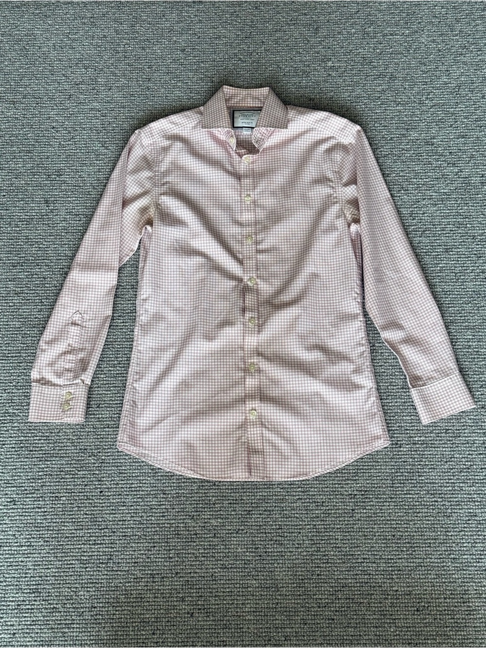Charles Tyrwhitt Extra Slim Fit Non-Iron Twill Check Shirt Button Pink White